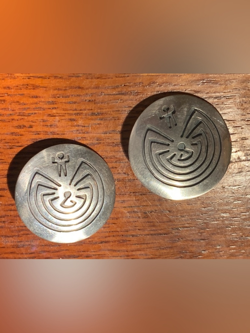 Vintage Hopi "Man in the Maze" Clip On Earrings 17.23 grams tw